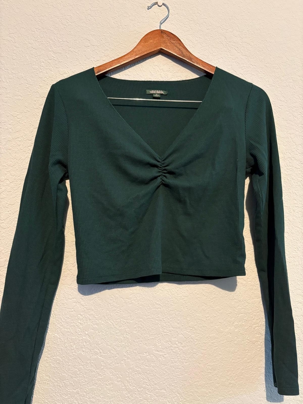 wild fable Dark Green Ribbed V-Neck Long Sleeve Top - Picture 2 of 3